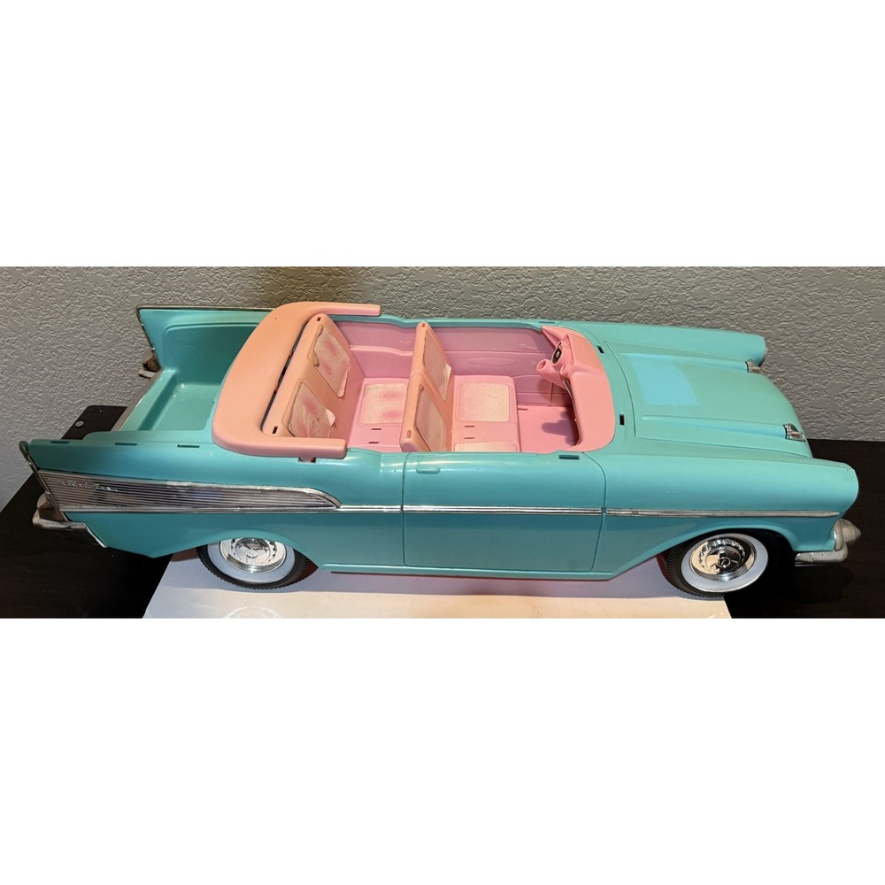 Vtg 1988 Mattel Barbie Convertible Toy Car '57 Chevy Bel Air Turquoise Pink READ